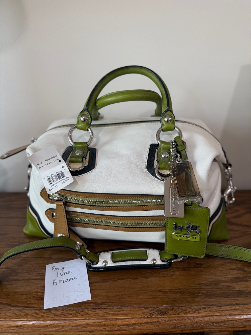 NWT Y2K Coach Ashley Spectator Satchel in Parchment Multi Green White